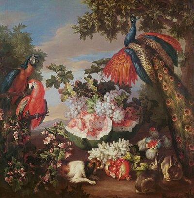 Fruit and Exotic Birds in a Landscape by Jean Baptiste Monnoyer