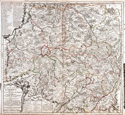 Map of the Diocese of Limoges (France) by Jean Baptiste Nolin