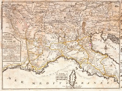 Map of the roads leading to the main Italian cities from all over Europe (Engraving) by Jean Baptiste Nolin