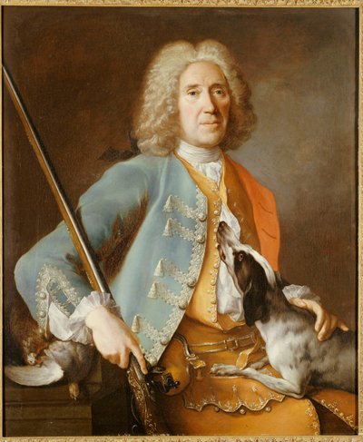 Portrait of a Sportsman holding a Gun with a Hound by Jean Baptiste Oudry
