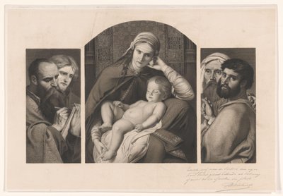 Triptych: Mary with Christ on Her Lap, and Two Groups of Two Apostles by Jean Baptiste Pierre Michiels (signed by artist)