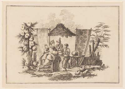 Figures with a Squash, from "Nouveau Cahier de Six Feuilles De Différents Sujets Chinois Historiés" by Jean Baptiste Pillement
