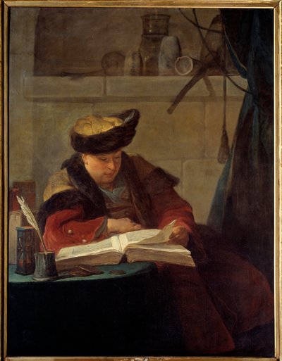 A Chemist in His Laboratory or a Philosopher Occupies His Reading. Portrait of Jacques Andre Joseph Ave by Jean Baptiste Simeon Chardin