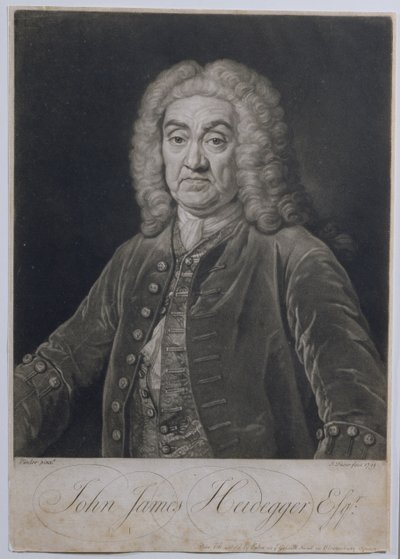 Portrait of John James Heidegger (1666-1749), Swiss impresario in London, engraved by John Faber (1684-1756), 1749 by Jean Baptiste van Loo