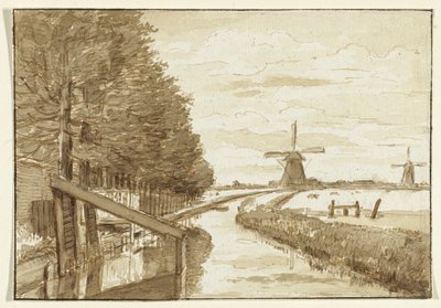 Landscape with a Canal and Two Windmills by Jean Bernard