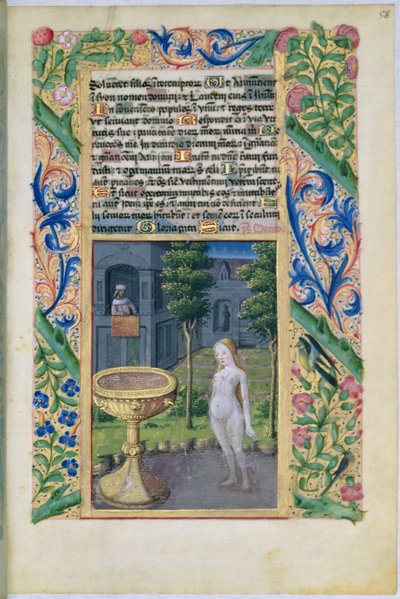 David Spying on Bathsheba as She Bathes, from the Book of Hours of Louis dOrleans by Jean Colombe