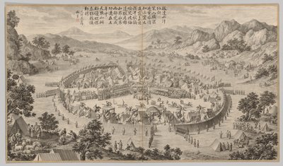 Khan of Bada Shan Presenting Tribute: from Battle Scenes of the Quelling of Rebellions in the Western Regions, with Imperial Poems by Jean Damascene Sallusti