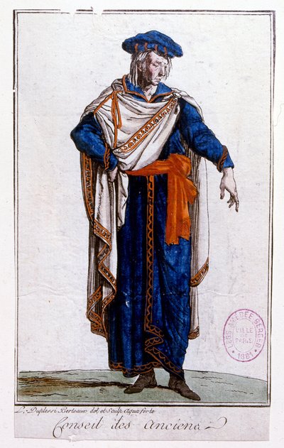 Illustration Depicting the Uniform of a Member of the Directoire, Directory by Jean Duplessi-Bertaux