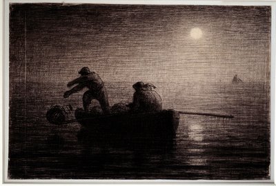 Lobster Fishermen Throwing Their Clays, Night Effect by Jean Francois Millet