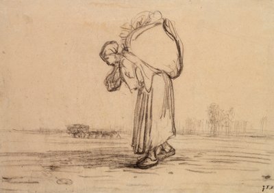 Woman Carrying a Sack on Her Back by Jean Francois Millet