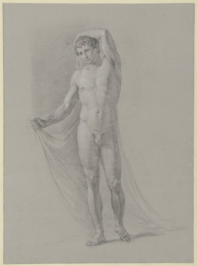 Standing Male Nude, Holding a Cloth Behind His Back, Front View by Jean Grandjean