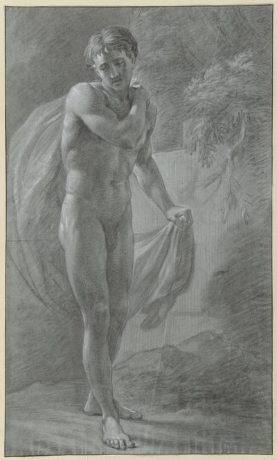 Standing Male Nude with a Cloth, Front View by Jean Grandjean