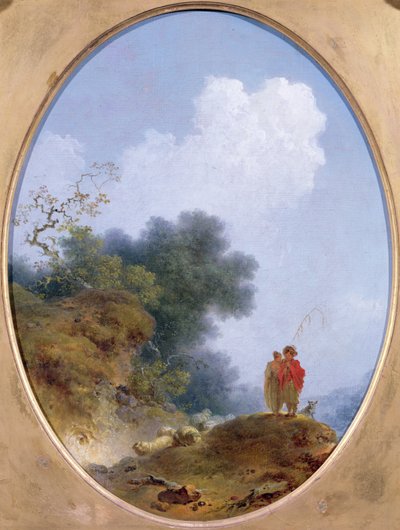 A Shepherd Playing the Flute Whilst a Peasant Girl Listens by Jean Honore Fragonard