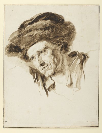 Head of a man wearing a fur cap by Jean Honore Fragonard