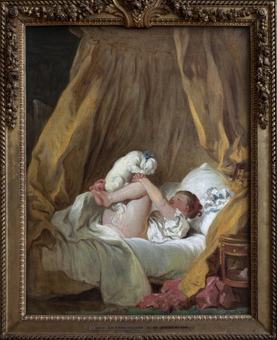 Young girl with a dog by Jean Honore Fragonard