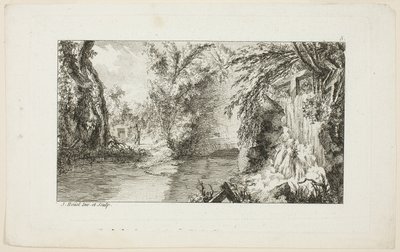 Landscape with a Walker and a Cascade, plate 5 from the second suite Book of Landscapes by Jean Hoüel
