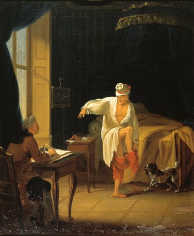 Voltaire getting up in Ferney by Jean Huber