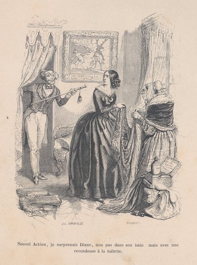 As the New Actaeon, I Surprised Diana, Not in Her Bath but with a Dealer in the Bathroom..., 1843 by Jean Ignace Isidore Gérard