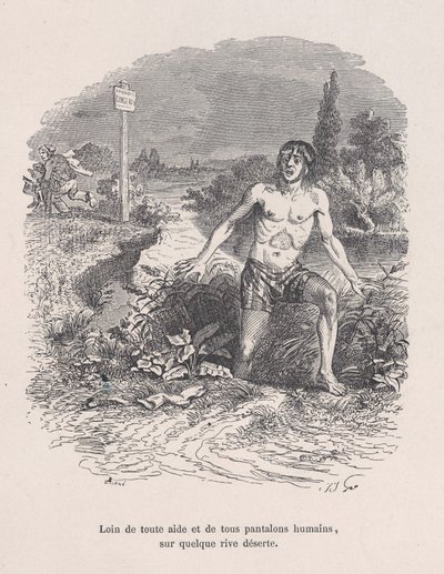 Away from all help and without pants, on some deserted shore from the Little Miseries of H... by Jean Ignace Isidore Gérard