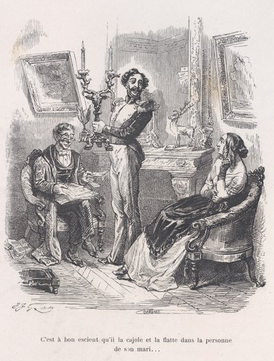 It is good that he coaxes and flatters her in front of her husband. from the Little Miseries by Jean Ignace Isidore Gérard