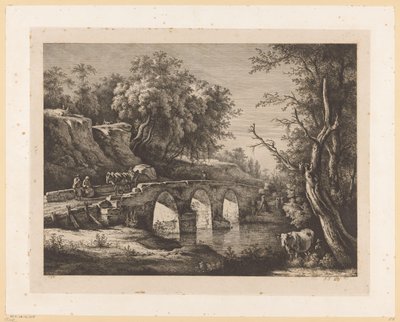Landscape with Figures on a Stone Bridge by Jean Jacques de Boissieu