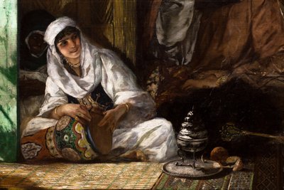 Interior of a Harem in Morocco, Detail: Woman Playing the Derbouka by Jean Joseph Benjamin Constant