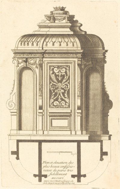 Plan and Elevation of the Most Beautiful Confessionals of Paris, Very Faithfully Measured by Jean Le Blond