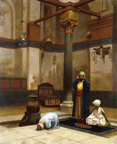 Three People Praying in the Corner Mosque by Jean Leon Gerome
