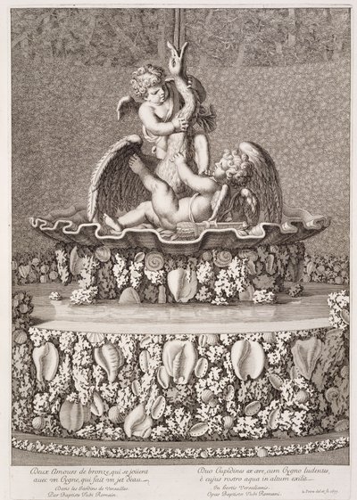 Fountain with two cupids and a swan, designed by Jean-Baptiste Tuby, at Versailles by Jean Lepautre