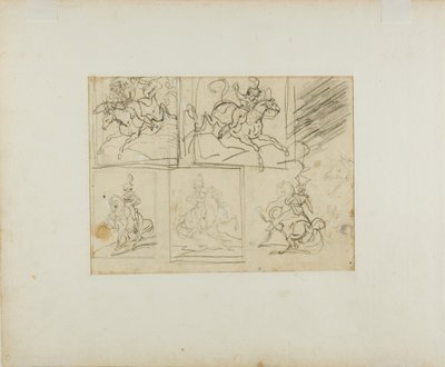 Four Sketches of a Mounted Trumpeter, and a Polish Lancer by Jean Louis André Théodore Géricault