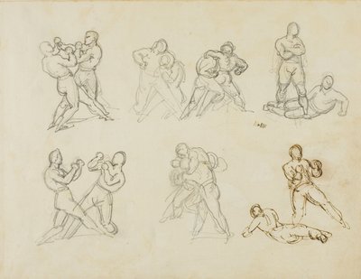 Seven Sketches of Pairs of Boxers by Jean Louis André Théodore Géricault