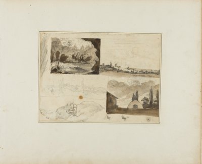 Sheet of Sketches: Four Landscapes and a Greyhound by Jean Louis André Théodore Géricault