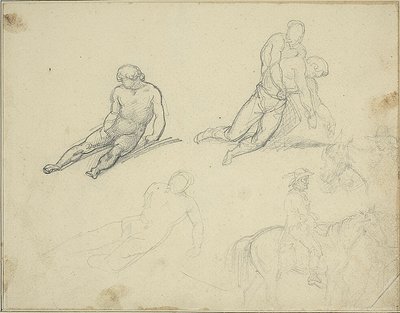 Sketches: Reclining Nude, Man Supporting the Body of by Jean Louis André Théodore Géricault