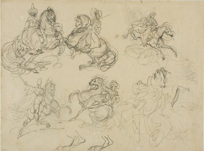 Sketches of Oriental Horsemen by Jean Louis André Théodore Géricault