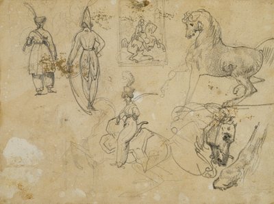 Sketches of Russian Officers and Horses by Jean Louis André Théodore Géricault