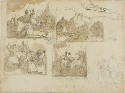 Sketches of a Cavalry Battle and the Forepaws of a Dog by Jean Louis André Théodore Géricault
