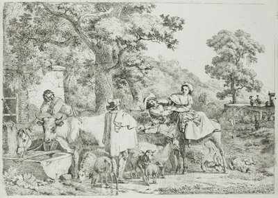 Cow and Horse at the Trough by Jean Louis De Marne