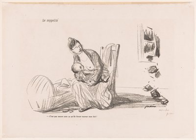 Woman breastfeeding while the windows shatter by Jean Louis Forain