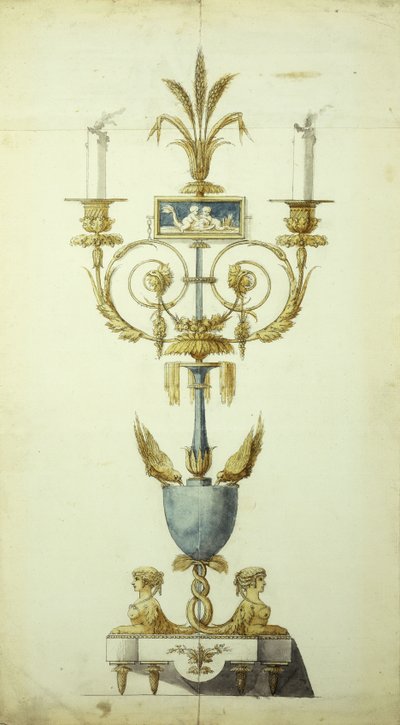 Design for a Gilt Bronze and Enamel Candelabrum by Jean Louis the Younger Prieur
