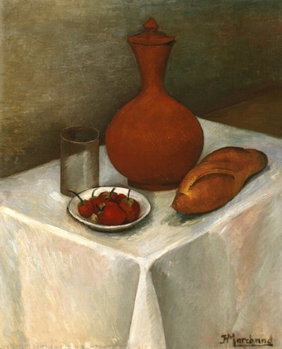 Still Life with Earthenware Jug, Loaf and Strawberries by Jean Marchand