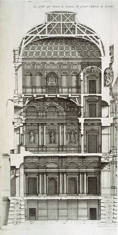 Cutaway Showing the Main Hall of the Louvre, from 
