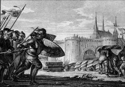 Viking army attacking Saint Germain des Pres and his abbey (engraving) by Jean Michel the Younger Moreau