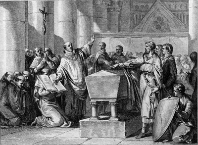 Submission of the Gascons to the Kingdom of the Franks represented by Pepin de Landen, 635. Engraving by Jean Michel Moreau, dit Moreau le Jeune (1741-1814) by Jean Michel the Younger Moreau