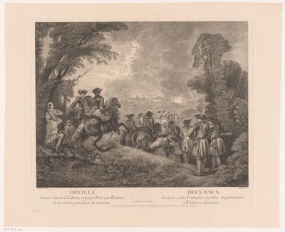 Procession with Soldiers on the Way to a City (Oeuvre van Antoine Watteau) by Jean Moyreau