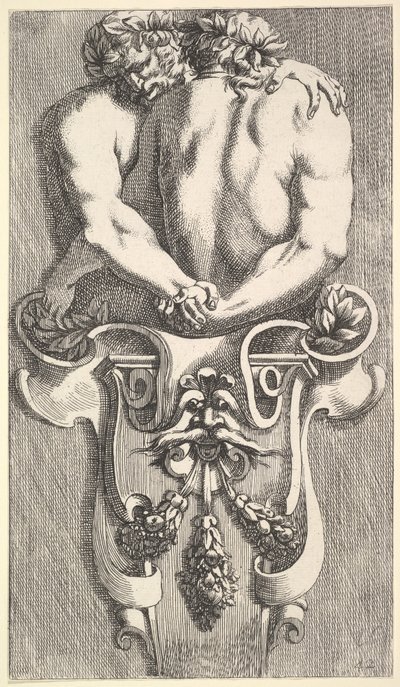 Design for a Term with Two Embracing Satyrs, from: Curieuses Recherches de Plusieurs Beaux by Jean le Pautre