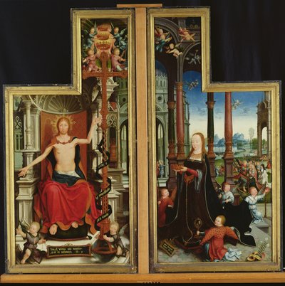 Polyptych of the Glorification of the Holy Trinity, panels depicting Christ Enthroned and the Virgin by Jean the Elder Bellegambe