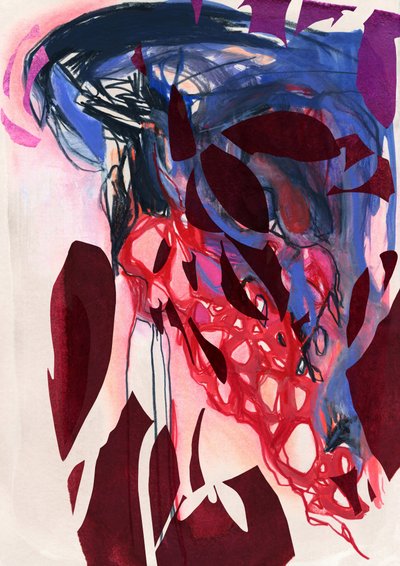 Crimson Indigo Abstract Flow by Jenja Braun