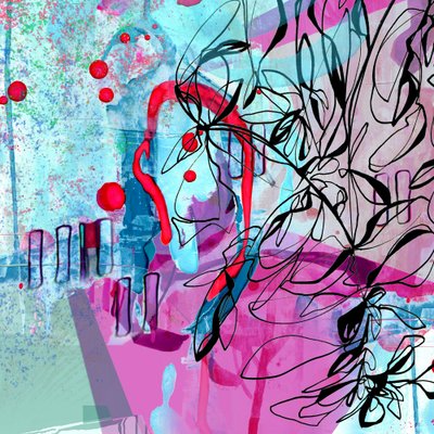 Vibrant Pink Blue Abstract by Jenja Braun