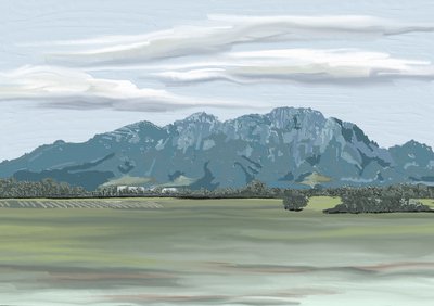 Distant Mountain Landscape by Jenna Alheit