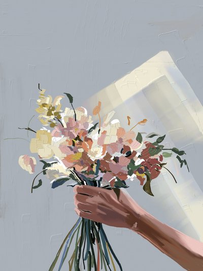 Hand Holding Pastel Flowers by Jenna Alheit